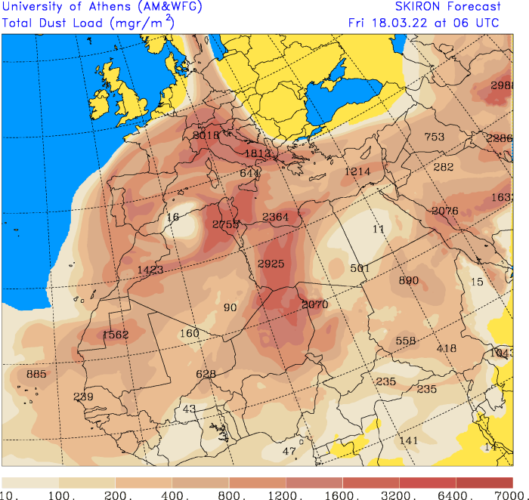 Prognozowane stężenie pyły w Europie - forecast.uoa
