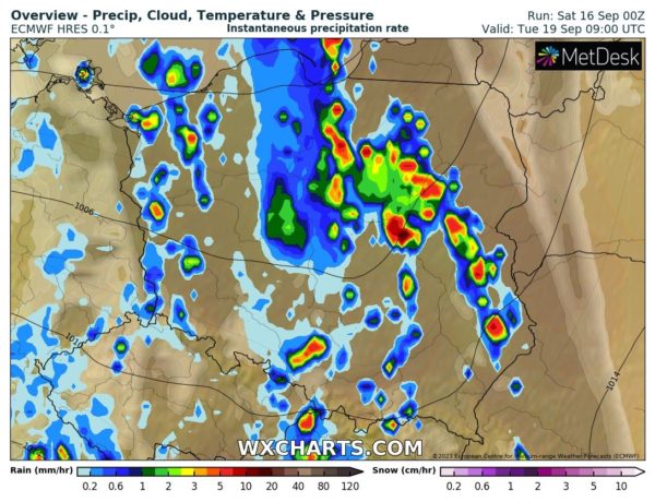 Wstępna prognoza opadów i burz na początek nowego tygodnia - WXCHARTS.COM 