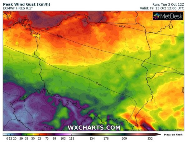 Wstępna prognoza wiatru wedle modelu ( ECMW )