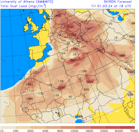 Aktualne Stężenie Pyłu - ( Źródło Mapy - forecast.uoa.gr ) 