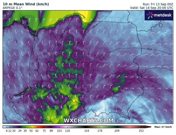 Aktualny kierunek wiatru - Źródło - WXCHARTS. COM 